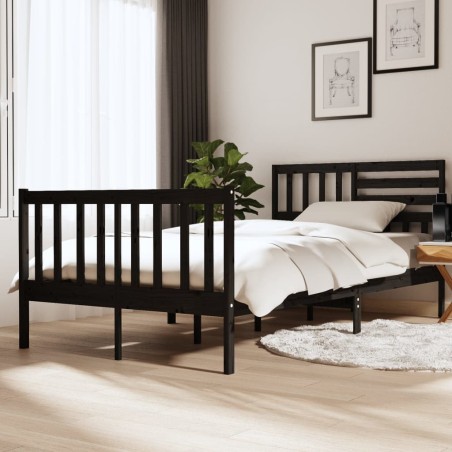 vidaXL Giroletto Nero in Legno Massello 120x190cm 4FT Small Double