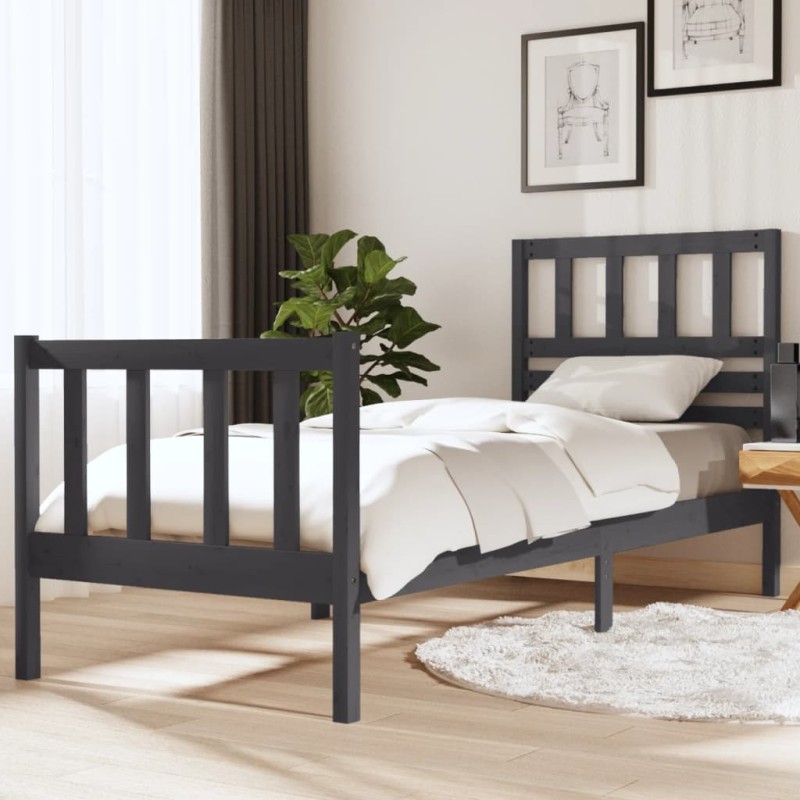 vidaXL Giroletto Grigio Legno Massello 75x190cm 2FT6 Piccolo Singolo