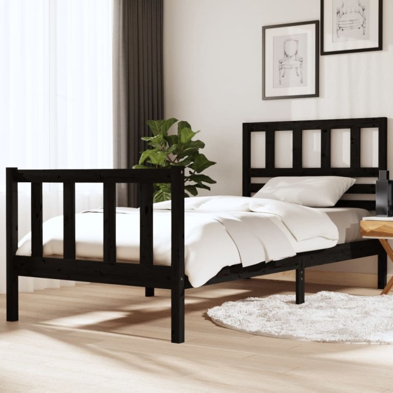 vidaXL Giroletto Nero in Legno Massello 90x190 cm 3FT Singolo vidaXL Giroletto Nero in Legno Massello 90x190 cm 3FT Singolo