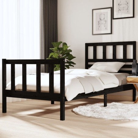vidaXL Giroletto Nero in Legno Massello 90x190 cm 3FT Singolo