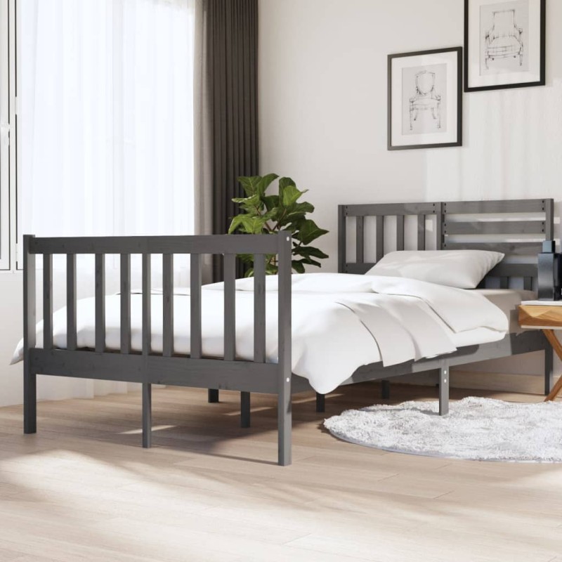 vidaXL Giroletto Grigio in Legno Massello 120x190cm 4FT Small Double vidaXL Giroletto Grigio in Legno Massello 120x190cm 4FT Small Double