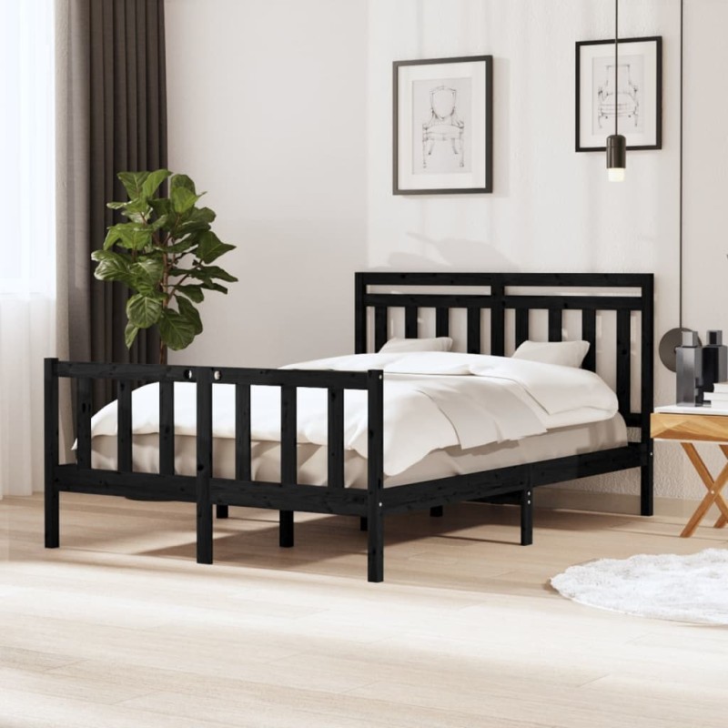 vidaXL Giroletto Nero in Legno Massello 140x200 cm vidaXL Giroletto Nero in Legno Massello 140x200 cm