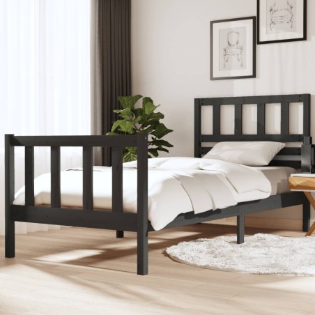 vidaXL Giroletto Grigio in Legno Massello 90x190 cm 3FT Singolo