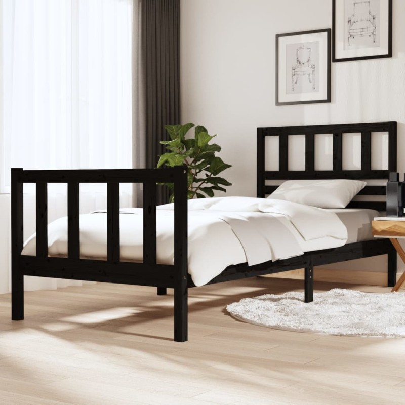 vidaXL Giroletto Nero in Legno Massello 90x200 cm vidaXL Giroletto Nero in Legno Massello 90x200 cm
