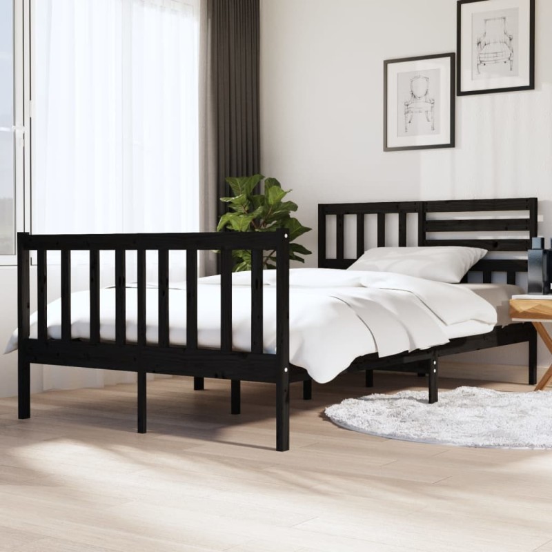 vidaXL Giroletto Nero in Legno Massello 135x190 cm 4FT6 Double vidaXL Giroletto Nero in Legno Massello 135x190 cm 4FT6 Double