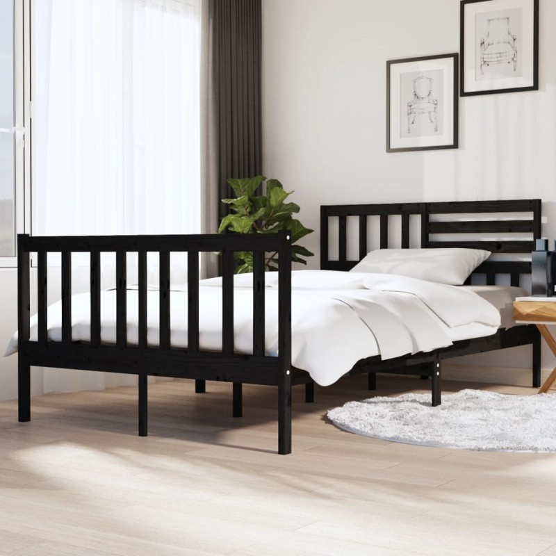 vidaXL Giroletto Nero in Legno Massello 140x190 cm vidaXL Giroletto Nero in Legno Massello 140x190 cm