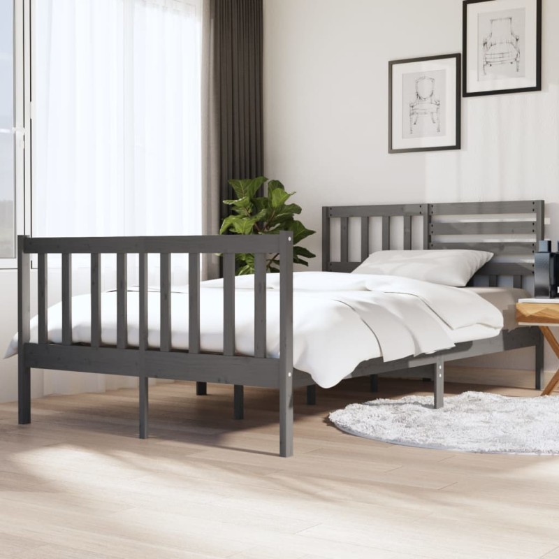 vidaXL Giroletto Grigio in Legno Massello 135x190 cm 4FT6 Double vidaXL Giroletto Grigio in Legno Massello 135x190 cm 4FT6 Double