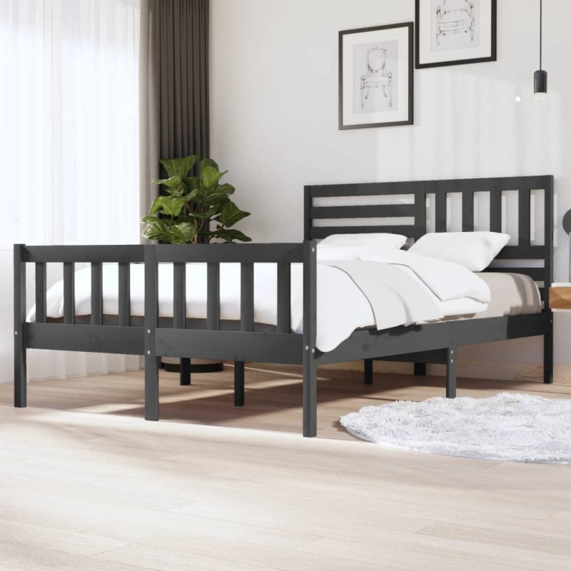 vidaXL Giroletto Grigio in Legno Massello 150x200 cm 5FT King Size vidaXL Giroletto Grigio in Legno Massello 150x200 cm 5FT King Size