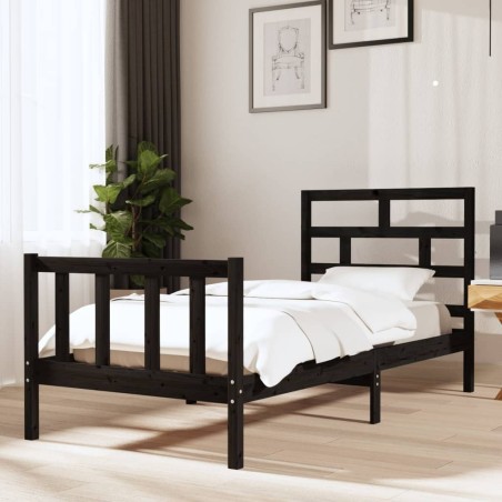 vidaXL Giroletto Nero in Legno Massello di Pino 90x190 cm 3FT Single