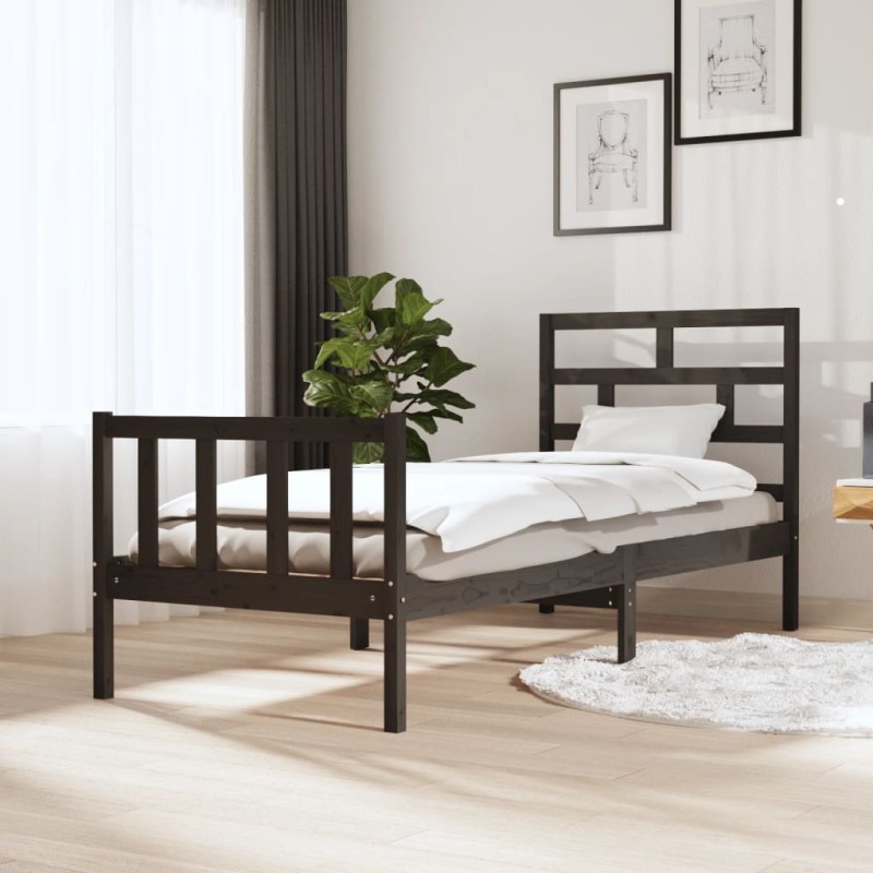 vidaXL Giroletto Grigio Legno Massello Pino 75x190cm 2FT6 Small Single