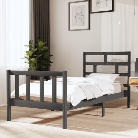 vidaXL Giroletto Grigio in Legno Massello di Pino 90x190 cm 3FT Single