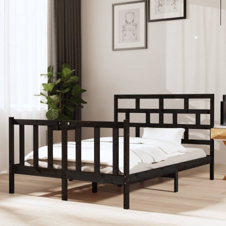 vidaXL Giroletto Nero Legno Massello Pino 120x190 cm 4FT Small Double