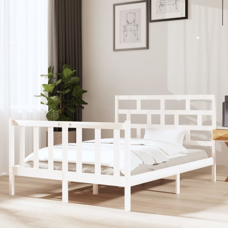 vidaXL Giroletto Bianco Legno Massello Pino 120x190cm 4FT Small Double vidaXL Giroletto Bianco Legno Massello Pino 120x190cm 4FT Small Double