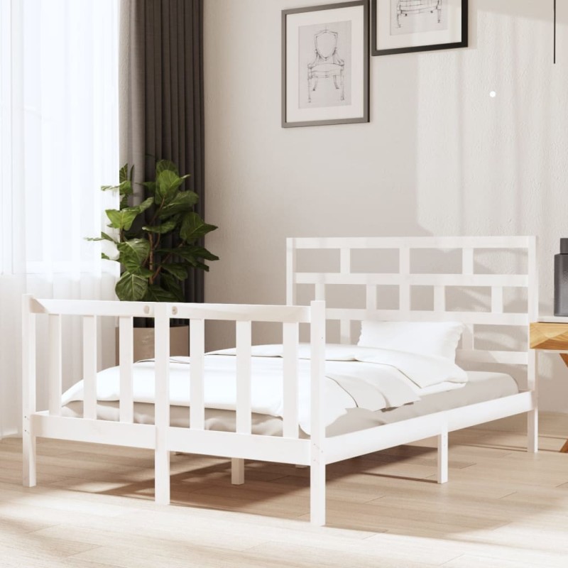 vidaXL Giroletto Bianco in Legno Massello di Pino 140x190 cm vidaXL Giroletto Bianco in Legno Massello di Pino 140x190 cm