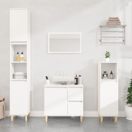 Set di Mobili da Bagno 3 pz Bianco in Legno Multistrato