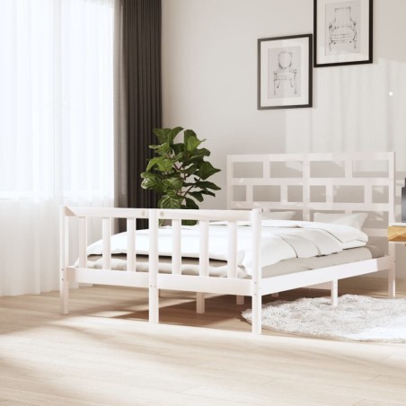 vidaXL Giroletto Bianco in Legno Massello Pino 150x200cm 5FT King Size