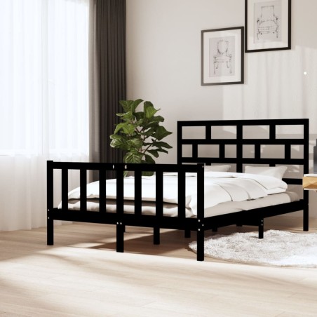 vidaXL Giroletto Nero in Legno Massello Pino 150x200 cm 5FT King Size