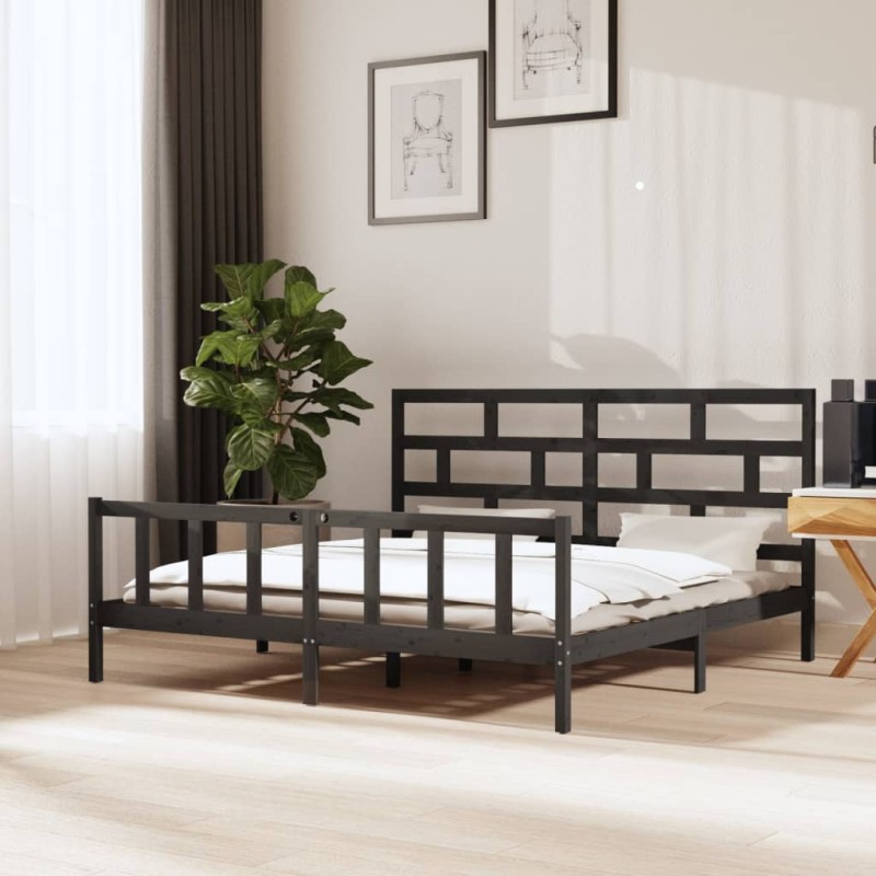 vidaXL Giroletto Grigio Legno Massello Pino 180x200 cm 6FT Super King vidaXL Giroletto Grigio Legno Massello Pino 180x200 cm 6FT Super King