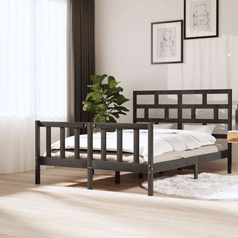 vidaXL Giroletto Grigio Legno Massello di Pino 150x200cm 5FT King Size vidaXL Giroletto Grigio Legno Massello di Pino 150x200cm 5FT King Size