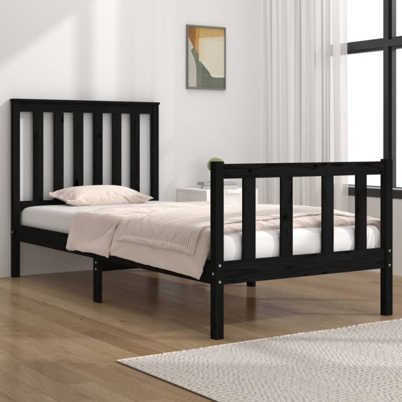 vidaXL Giroletto Nero Legno Massello Pino 75x190 cm 2FT6 Small Single vidaXL Giroletto Nero Legno Massello Pino 75x190 cm 2FT6 Small Single