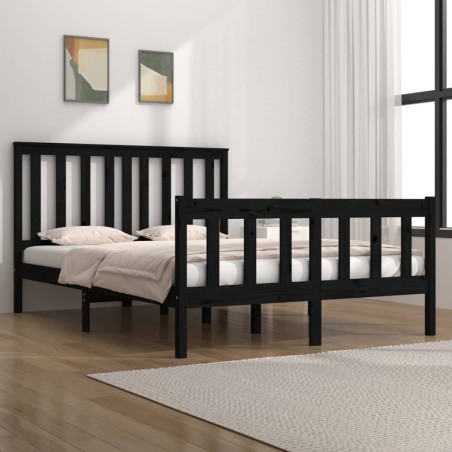 vidaXL Giroletto Nero Legno Massello Pino 120x190 cm 4FT Small Double
