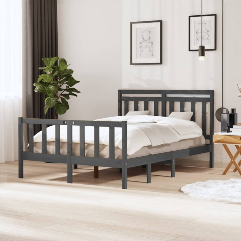 vidaXL Giroletto Grigio in Legno Massello 135x190 cm 4FT6 Double