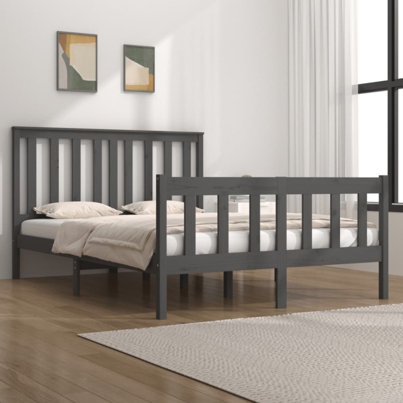 vidaXL Giroletto Grigio Legno Massello Pino 120x190cm 4FT Small Double vidaXL Giroletto Grigio Legno Massello Pino 120x190cm 4FT Small Double