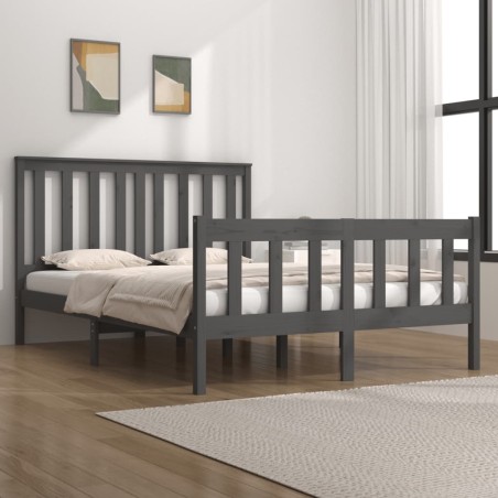 vidaXL Giroletto Grigio Legno Massello Pino 120x190cm 4FT Small Double