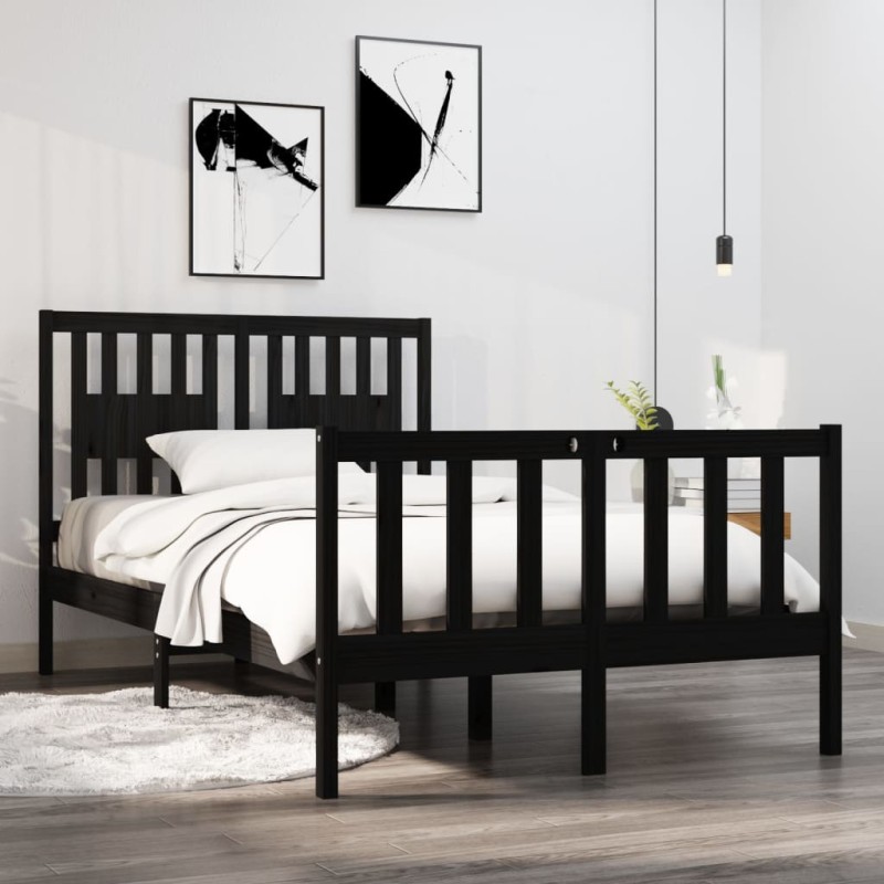 vidaXL Giroletto Nero in Legno Massello 120x190 cm 4FT Small Double vidaXL Giroletto Nero in Legno Massello 120x190 cm 4FT Small Double