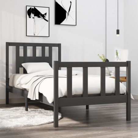 vidaXL Giroletto Grigio in Legno Massello 90x190 cm 3FT Single