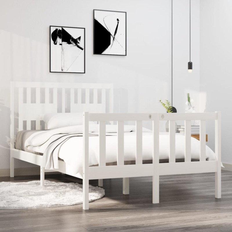 vidaXL Giroletto Bianco in Legno Massello 120x190 cm Small Double