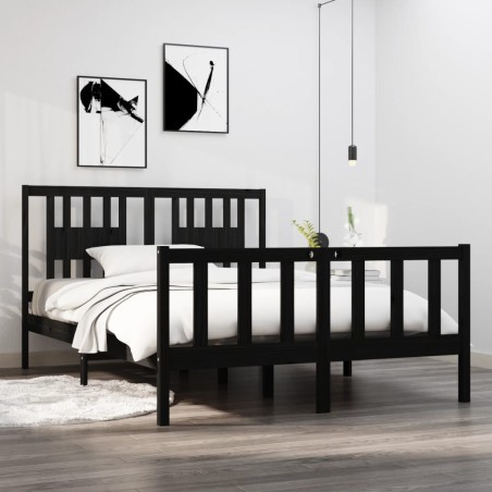 vidaXL Giroletto Nero in Legno Massello 135x190 cm 4FT6 Double