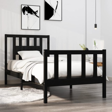 vidaXL Giroletto Nero in Legno Massello 90x190 cm 3FT Single