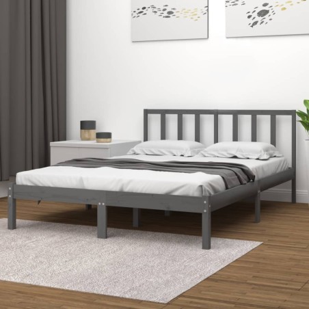 vidaXL Giroletto Grigio Legno Massello Pino 120x190cm 4FT Small Double