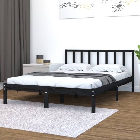 vidaXL Giroletto Nero in Legno Massello di Pino 135x190 cm 4FT6 Double