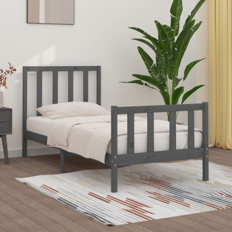 vidaXL Giroletto Grigio in Legno Massello 90x190 cm 3FT Single