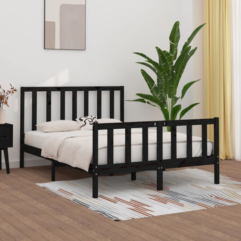 vidaXL Giroletto Nero in Legno Massello 135x190 cm 4FT6 Double vidaXL Giroletto Nero in Legno Massello 135x190 cm 4FT6 Double