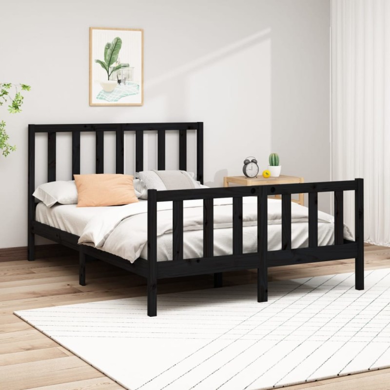 vidaXL Giroletto Nero in Legno Massello Pino 150x200 cm 5FT King Size vidaXL Giroletto Nero in Legno Massello Pino 150x200 cm 5FT King Size
