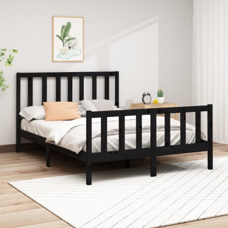 vidaXL Giroletto Nero in Legno Massello Pino 150x200 cm 5FT King Size