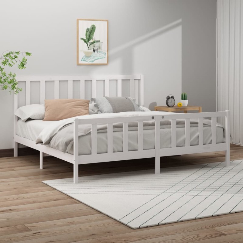 vidaXL Giroletto Bianco Legno Massello Pino 180x200 cm 6FT Super King vidaXL Giroletto Bianco Legno Massello Pino 180x200 cm 6FT Super King