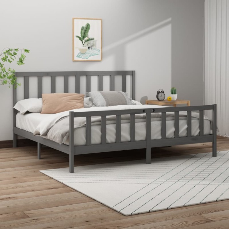 vidaXL Giroletto Grigio Legno Massello Pino 180x200 cm 6FT Super King vidaXL Giroletto Grigio Legno Massello Pino 180x200 cm 6FT Super King