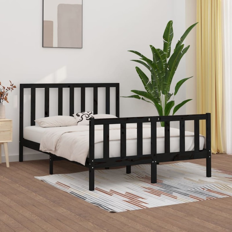 vidaXL Giroletto Nero in Legno Massello 150x200 cm 5FT King Size