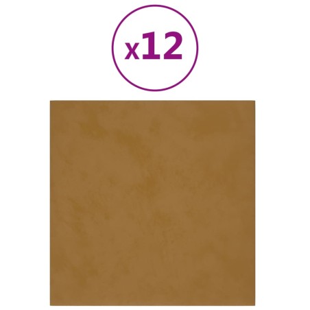 Pannelli Murali 12 pz Marroni 30x30 cm Velluto 1,08 m²