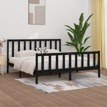 vidaXL Giroletto Nero in Legno Massello 180x200 cm 6FT Super King
