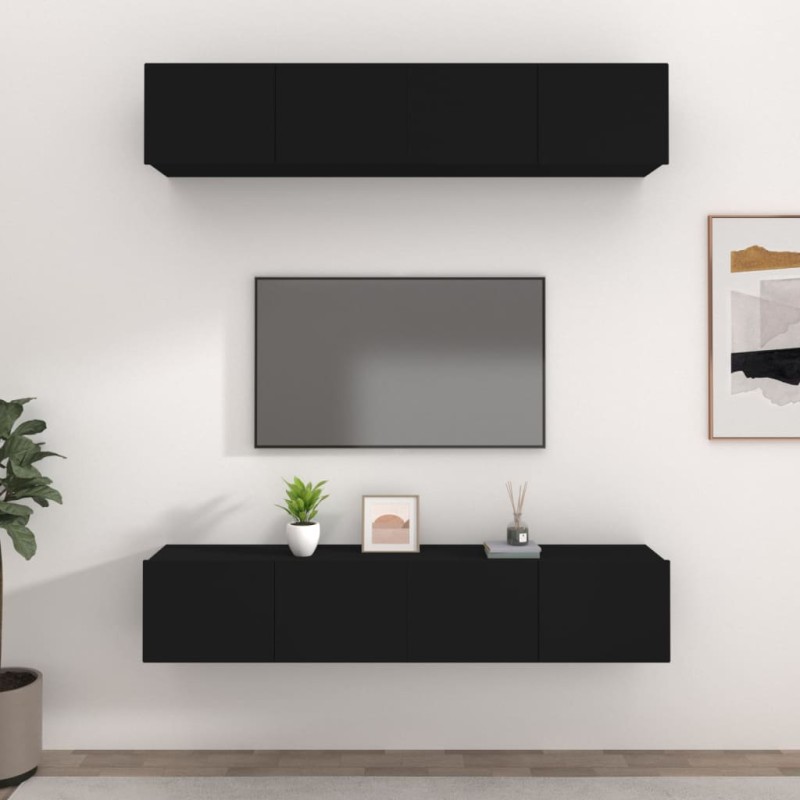 vidaXL Mobili Porta TV Neri 4 pz 80x30x30 cm in Legno Multistrato vidaXL Mobili Porta TV Neri 4 pz 80x30x30 cm in Legno Multistrato