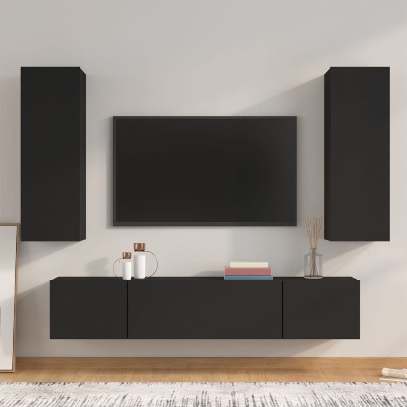 vidaXL Set Mobili Porta TV 4 pz Nero in Legno Multistrato vidaXL Set Mobili Porta TV 4 pz Nero in Legno Multistrato
