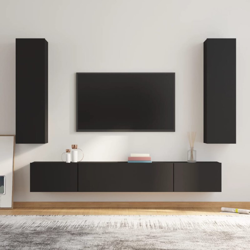 vidaXL Set Mobili Porta TV 4 pz Nero in Legno Multistrato vidaXL Set Mobili Porta TV 4 pz Nero in Legno Multistrato