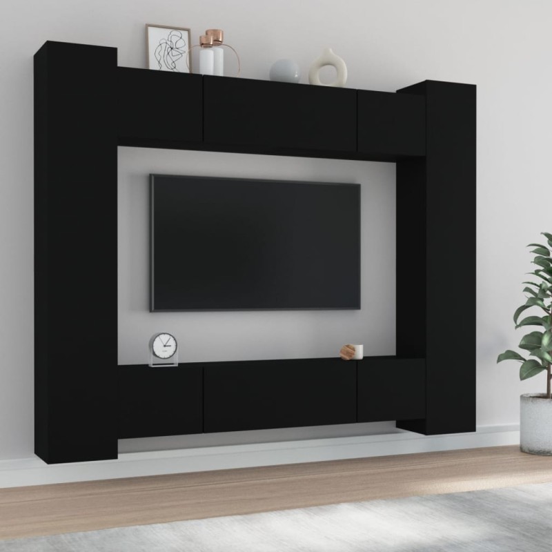 vidaXL Set Mobili Porta TV 8pz Nero in Legno Multistrato vidaXL Set Mobili Porta TV 8pz Nero in Legno Multistrato