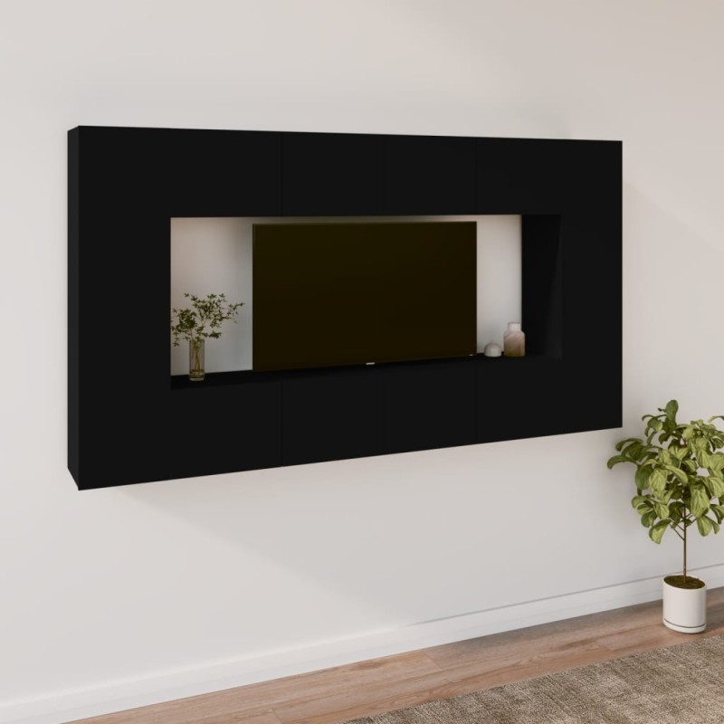 vidaXL Set Mobili Porta TV 8pz Nero in Legno Multistrato vidaXL Set Mobili Porta TV 8pz Nero in Legno Multistrato