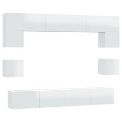 vidaXL Set Mobili Porta TV 8pz Bianco Lucido in Legno Multistrato